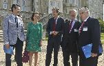 Los alcaldes de Logroño, Santander, Valladolid y Villafranca de los Barros, en el encuentro celebrado hoy en el Palacio de la Magdalena